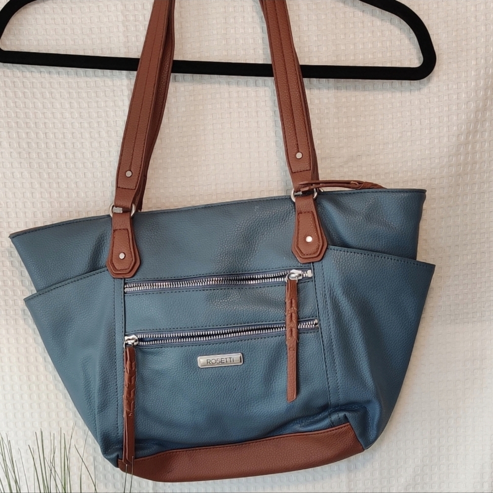 Rosetti Medium Dusty Blue with Tan Accents Shoulder Bag